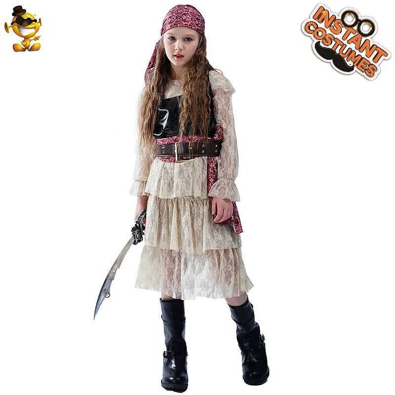 

DSPLAY Children Lace Pirate Dress Halloween Kid Cosplay Costume Stage Performance Clothing Fancy Dress Costume