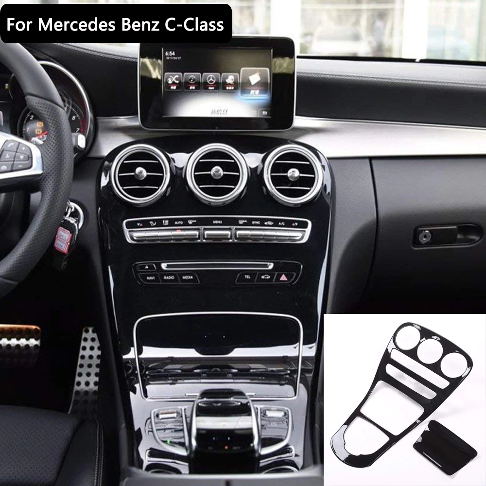 

ABS черная декоративная панель центральной консоли для пианино, отделка панели для Mercedes Benz C-Class W205 2015-2018,GLC X253 2016-2019