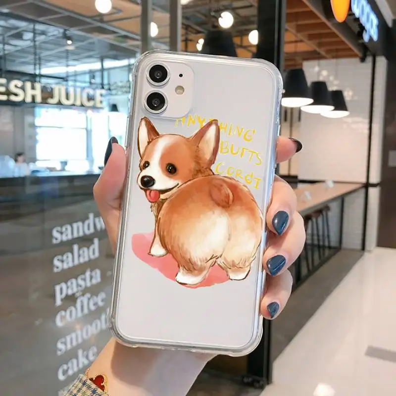 

Cute Corgi Butt Animal Puppy Phone Case Transparent for iPhone 11 12 mini pro XS MAX 8 7 6 6S Plus X 5S SE 2020 XR