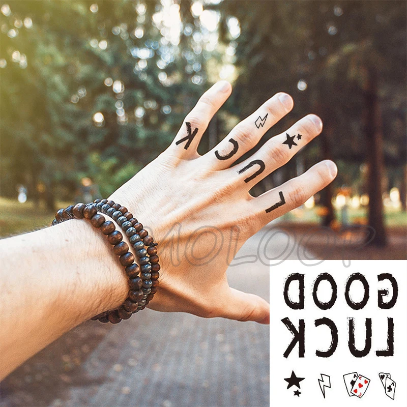Водостойкая тату наклейка с буквенным принтом в виде звезды игральных карт