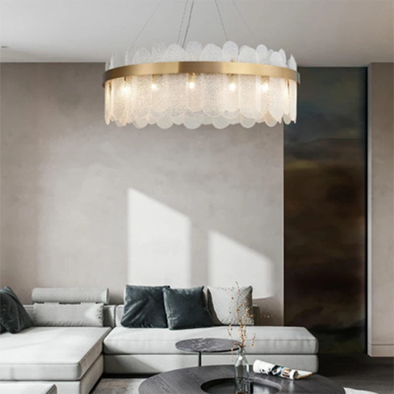 Lámpara de techo de cristal para sala de estar, candelabro LED redondo nórdico para dormitorio, villa, iluminación interior de hotel, lámpara de cristal
