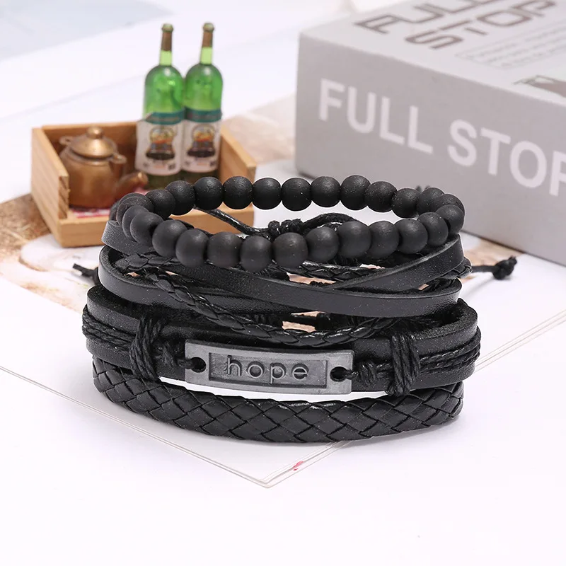 

AJC Hope to jewelry vintage braided leather bracelet fashion DIY combination men suit leather bracelet
