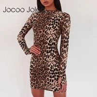 jocoo jolee women fashion leopard print bodycon dress autumn winter sexy long sleeve tight mini dress casual club bandage dress