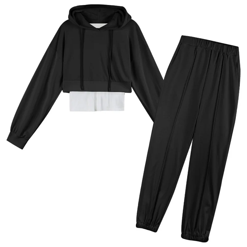 

Fake two-piece hooded sweater age-reducing net red suit female spring 2021 new salt series fried street hot girl two-piece suit