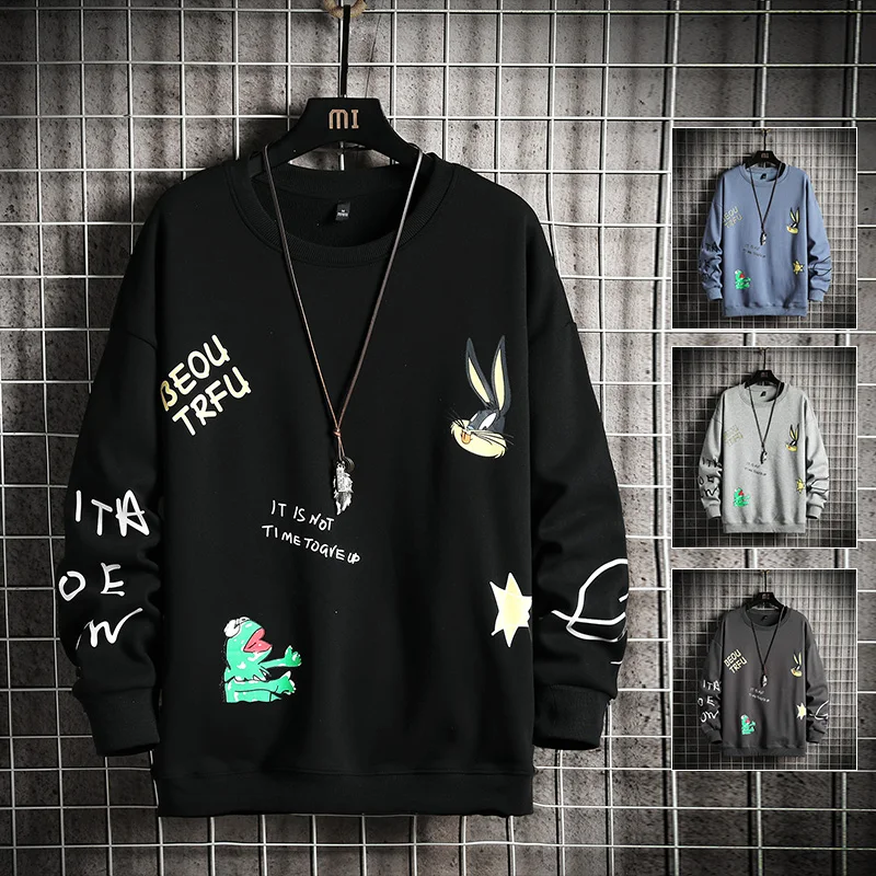 

Men Streetwear Sweatshirts 2021 Spring Japanese Anime Clothes Harajuku Casual Autumn Hip Hop Hoodie Crewneck Sweatshirt