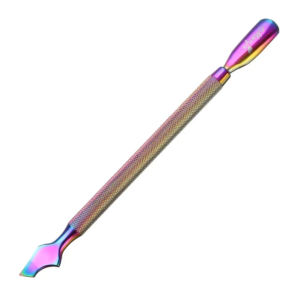 2 Monja 2 Ways Nail Art Chameleon Stainless Steel Plating Dirt Dust Remove Cleaning Curved Cuticle Pusher Spoon Manicure Tool - Цвет: 2