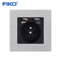 fiko 16a french standard aluminum alloy panel dual usb household wall power socket 8686mm electric outlet
