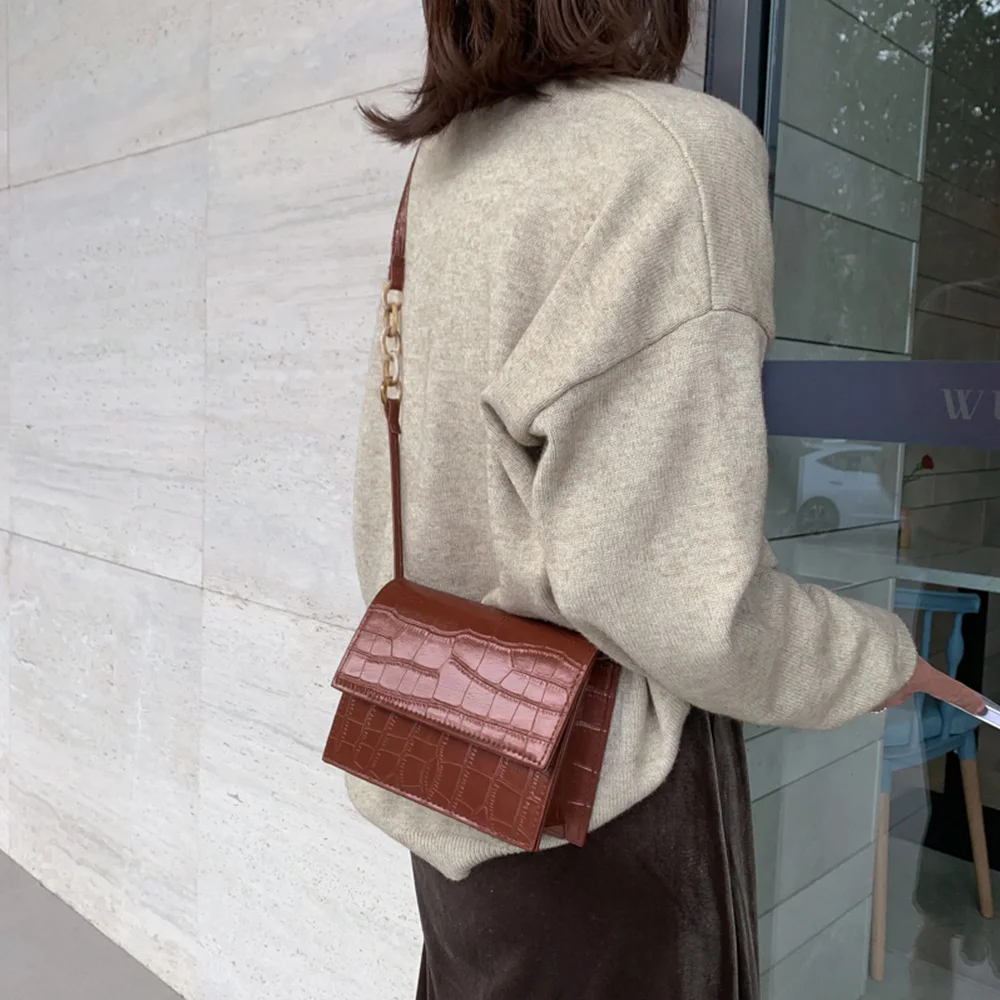 Stone Pattern Leather Crossbody Bag Women Fashion Design Vintage Sac a Main Designer Bags Famous Brand Bolsa Feminina | Багаж и сумки