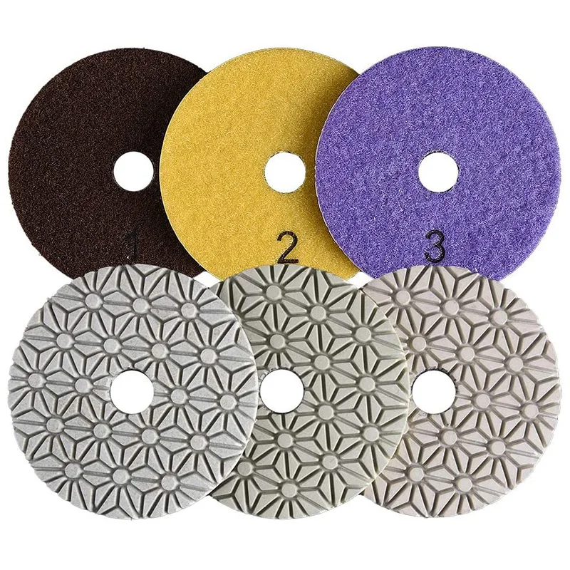

6Pcs Premium Grade Wet 4 Inch Diamond Polishing Pads Set for Stone Polish Set