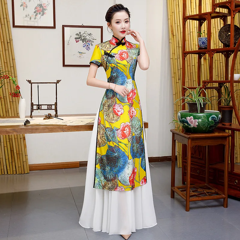 Аозай вечернее Ципао вечерние модельные туфли женские свадебные украшения