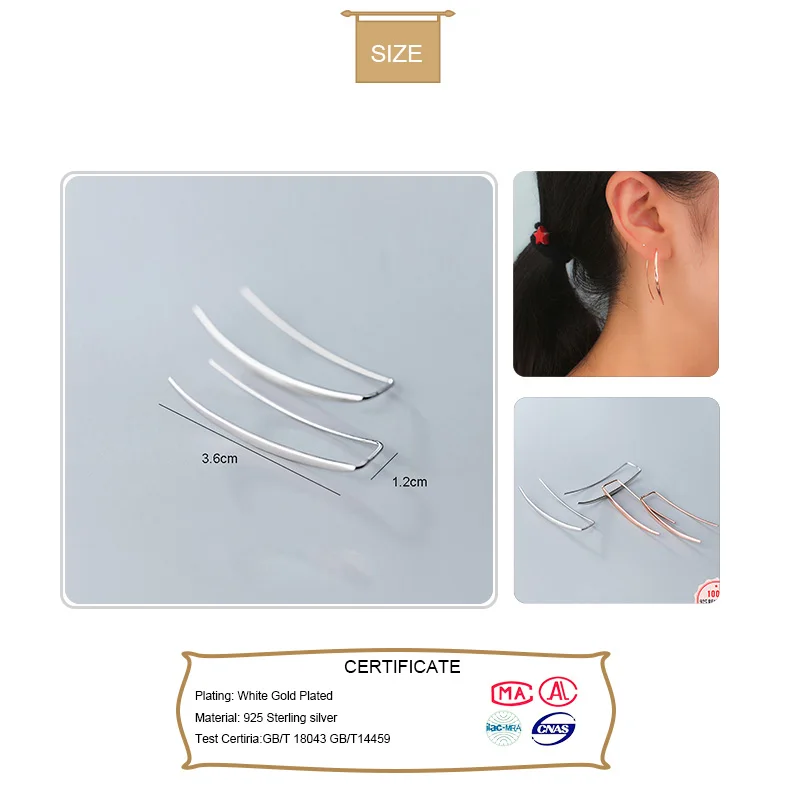 Trustdavis настоящее 925 пробы серебряные гладкие палка лунные серьги кольца для