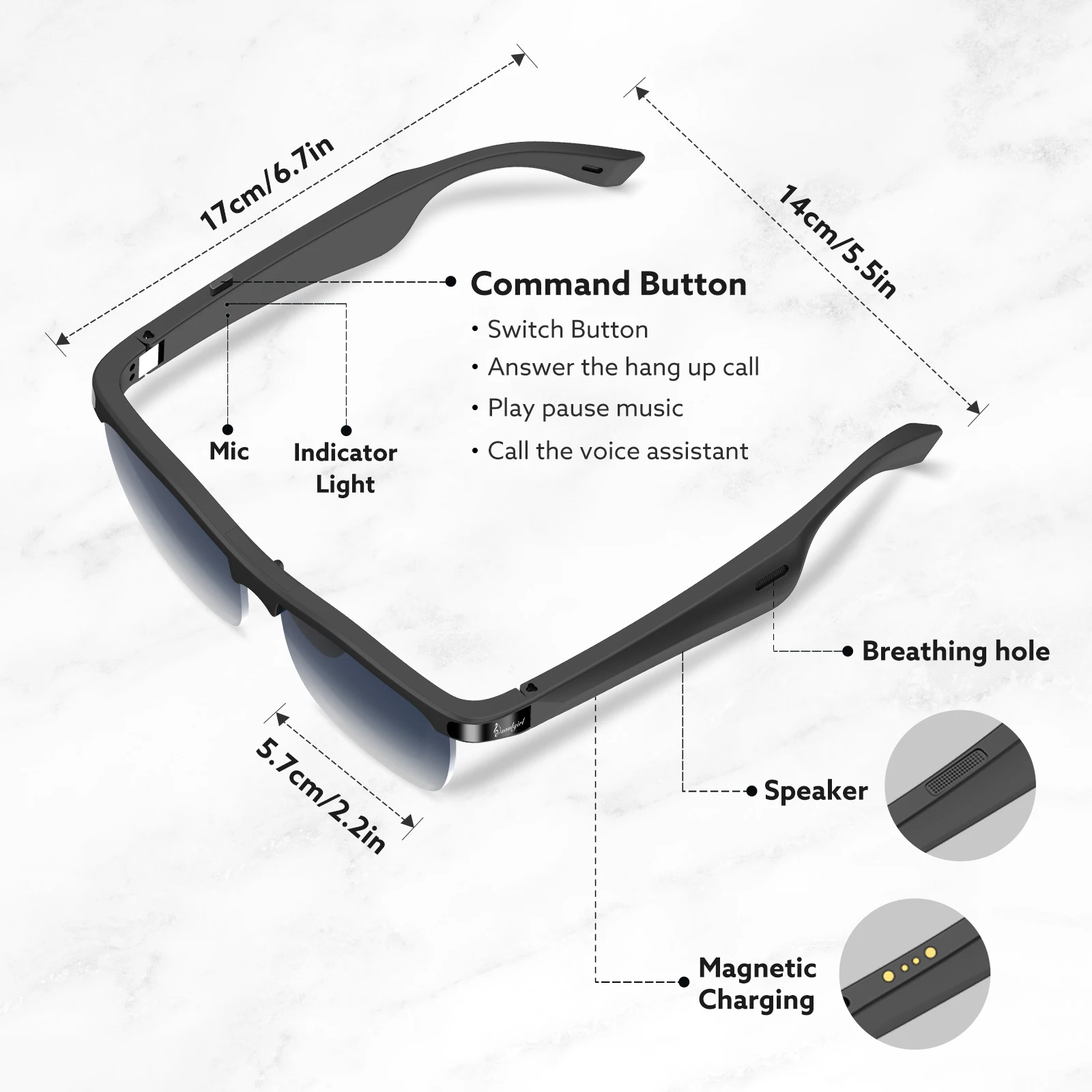 저렴한 스마트 무선 오디오 안경 헤드폰 블루투스 이어폰 스테레오 음악 스포츠 선글라스 IOS/Andriod 용 편광 안경 렌즈