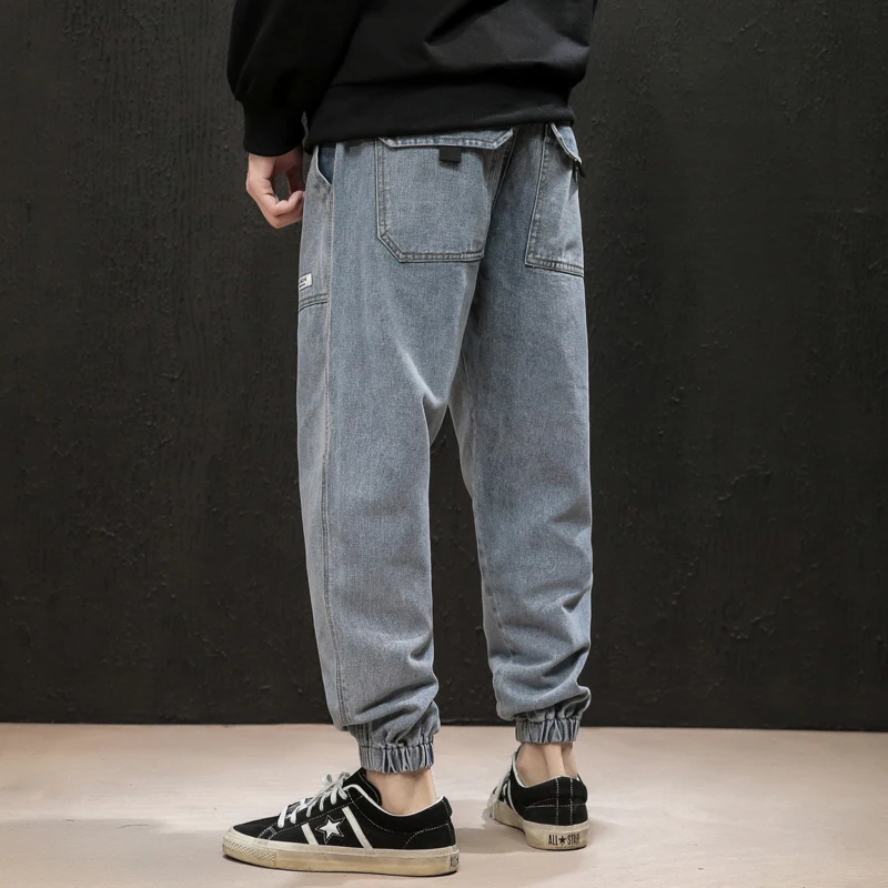 Мужские джинсовые брюки с карманами повседневные льняные карго в стиле