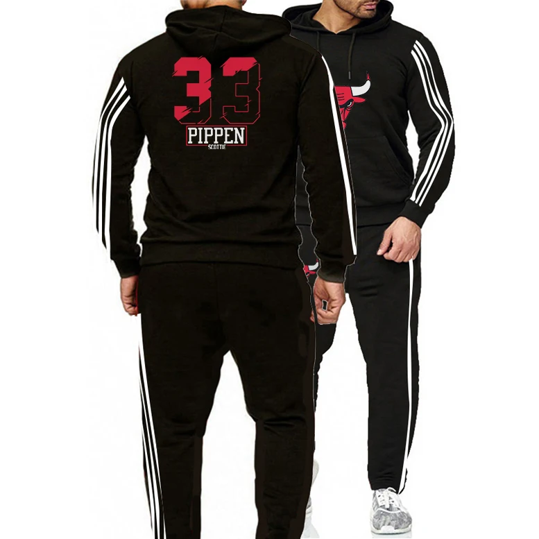 

3XL Mens New American Basketball Jerseys Clothes #33 Chicago Bulls Pippen Clothing Sweatshirt Hoodies Two Piece Set Training