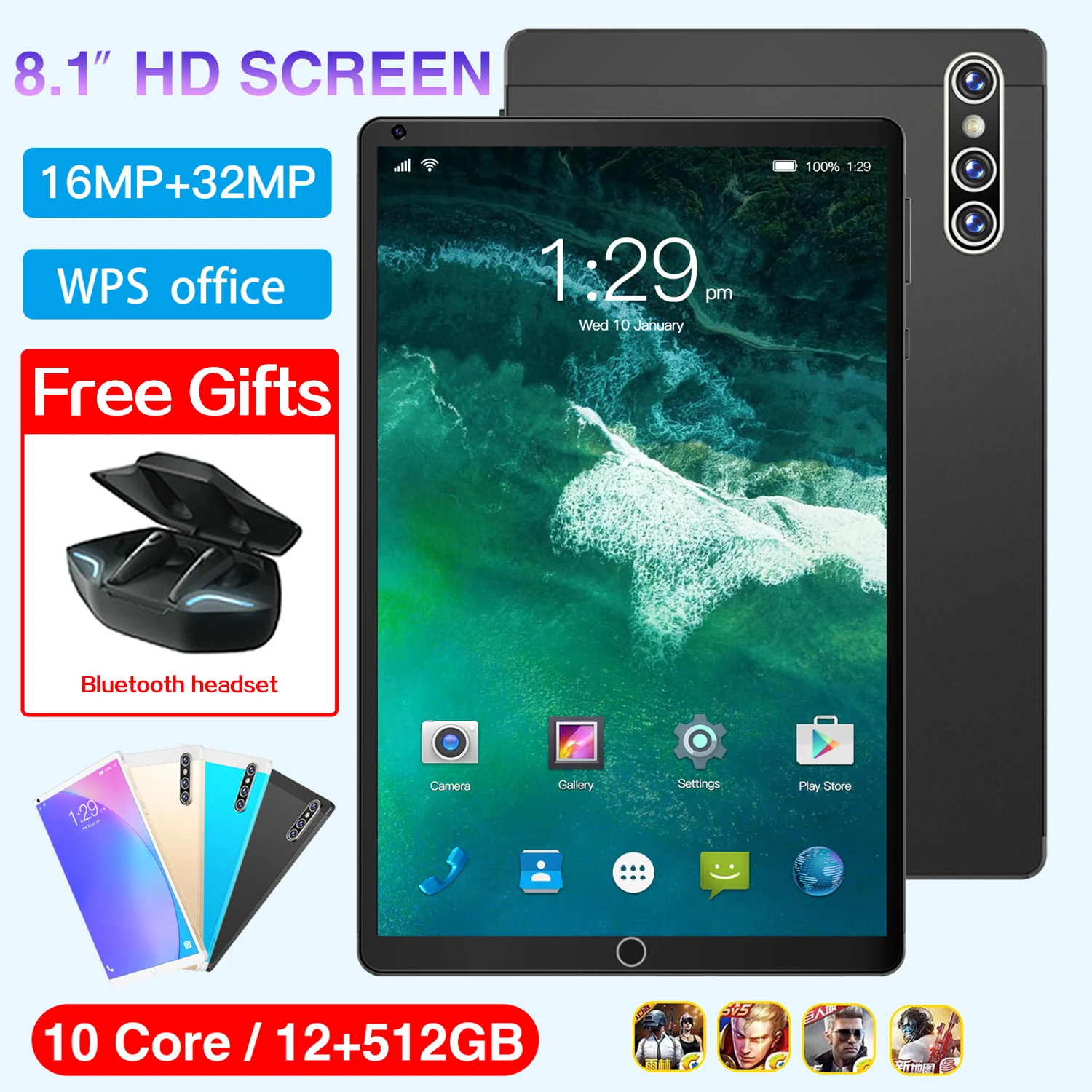 

8.1inch 5G Network Tablet PC 10-core 12GB RAM+512GB ROM 8800mAh Google Play Phone Call GPS Dual SIM Android Multifunction PC