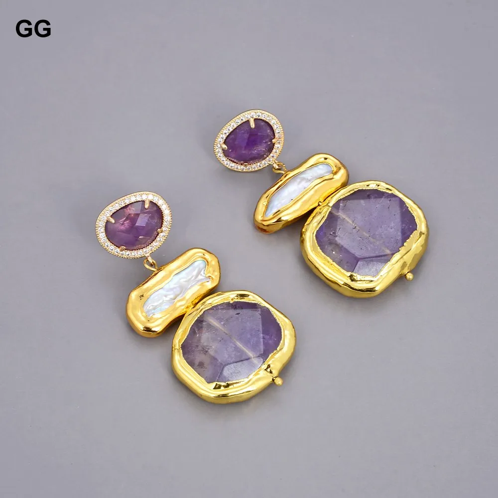 G-G натуральный фиолетовый самородок аметист белый жемчуг BIwa позолоченные