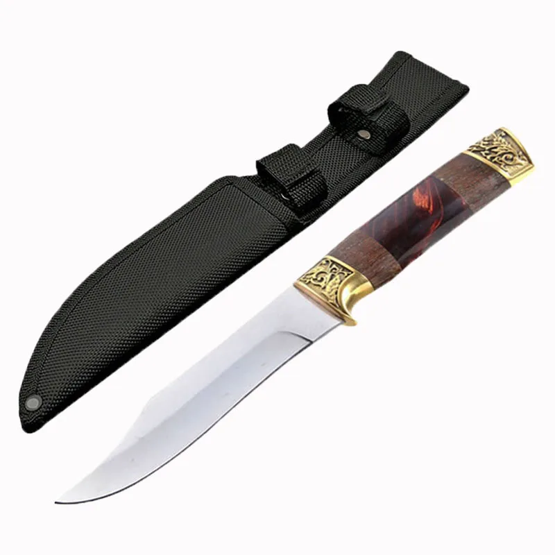 DuoClang 440c Steel Tactical Survival Fixed Blade Knife Brass+ Wenge+ Resin Handle Hunting Knives Exquisite Workmanship