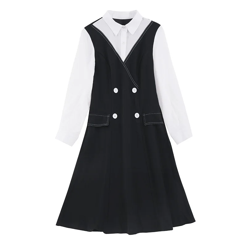 

Large Size Dress 2020 Autumn New Large Girl's Waist Hugging Slimming Western Style Long-Sleeved Shirt Dress Business Wear