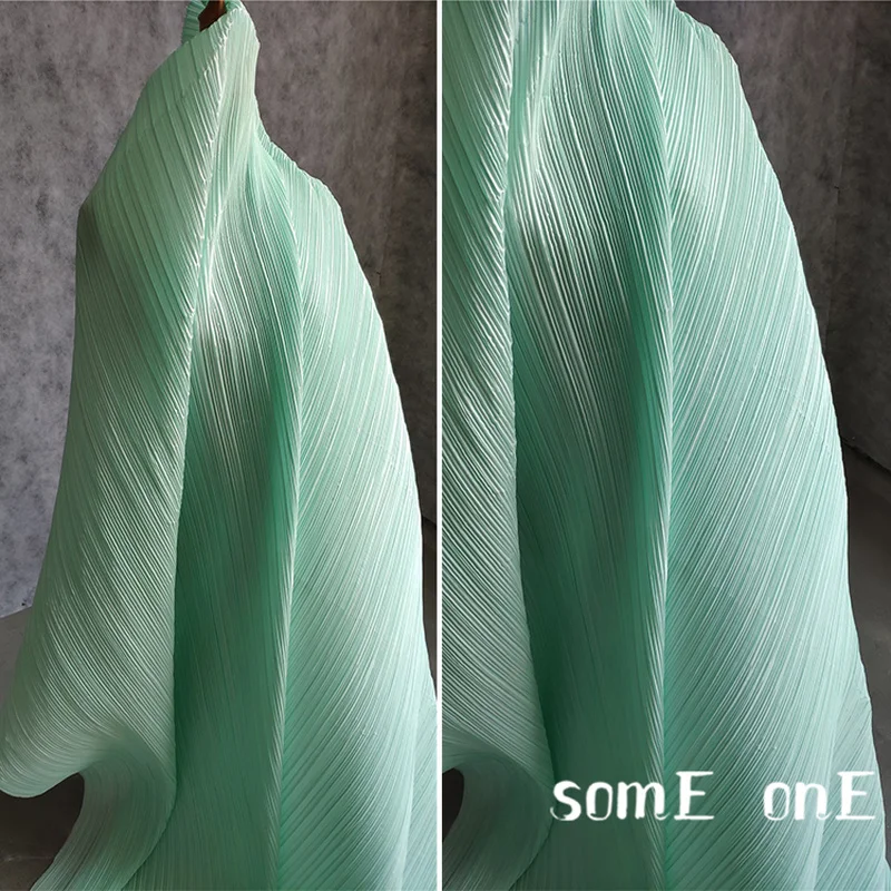 

Stiff Pleated Fabric Light Green Miyake Folds DIY Art Painting Wedding Decor Patchwork Pant Skirt Dress Clothes Designer Fabric