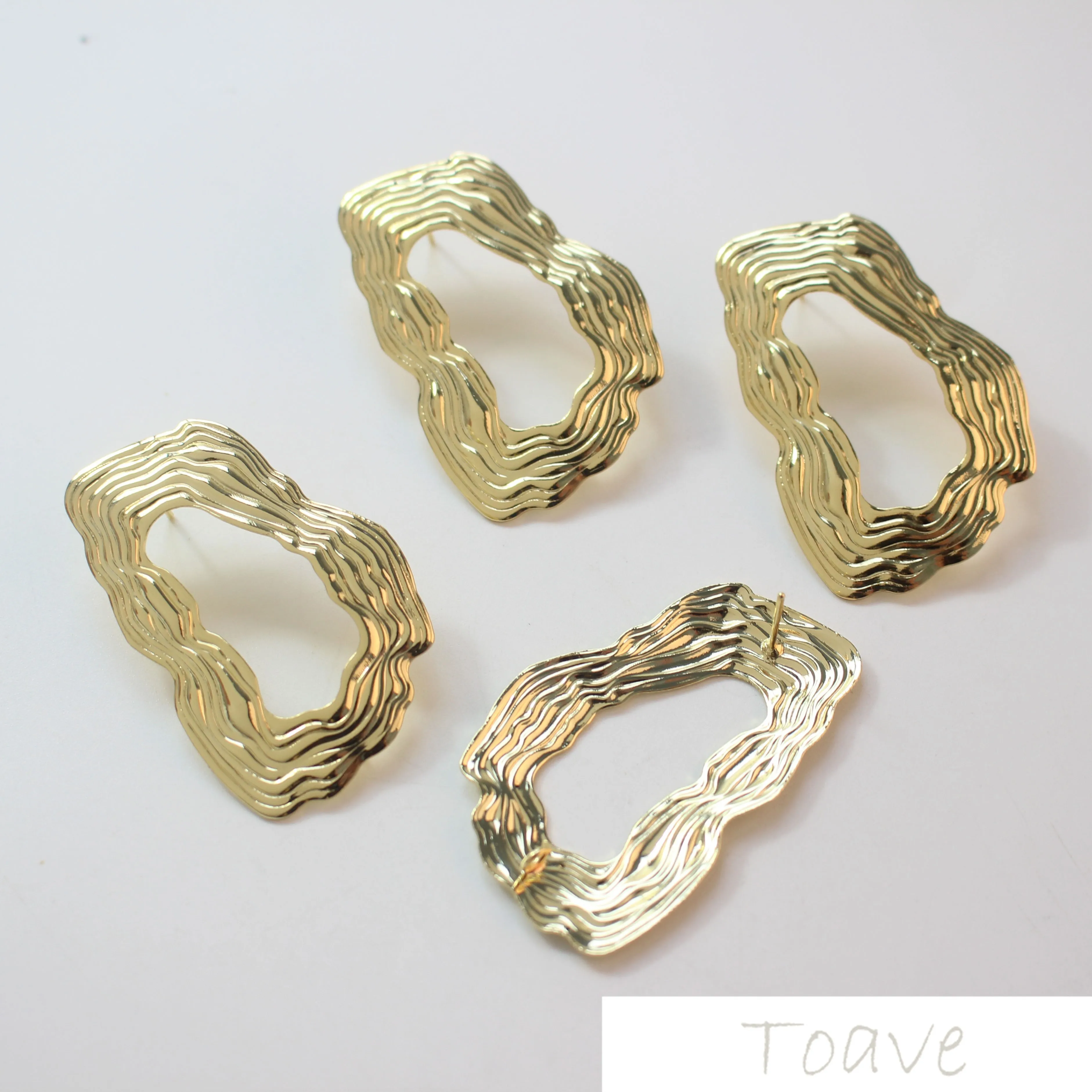 Color-protected copper plated 18K real gold large exaggerated retro steel needle ear nail diy material accessories | Украшения и