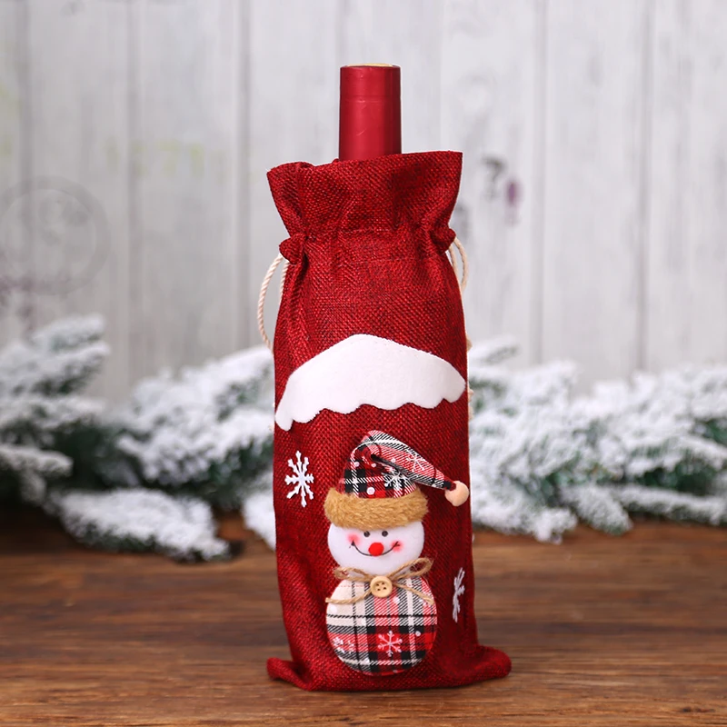 Beige Elk Новая крышка для бутылки с красным вином сумки Снеговик Санта Клаус рождественские украшения стол Рождество - Цвет: Beige Elk