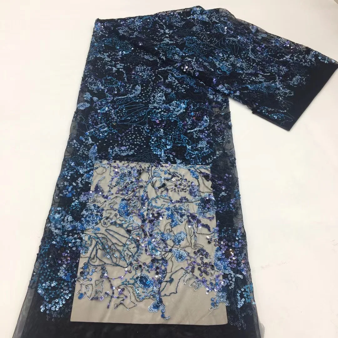 

(5yards/pc) High quality embroidered tulle lace newest African French net lace fabric with multi-sizes sequins for party FSS344