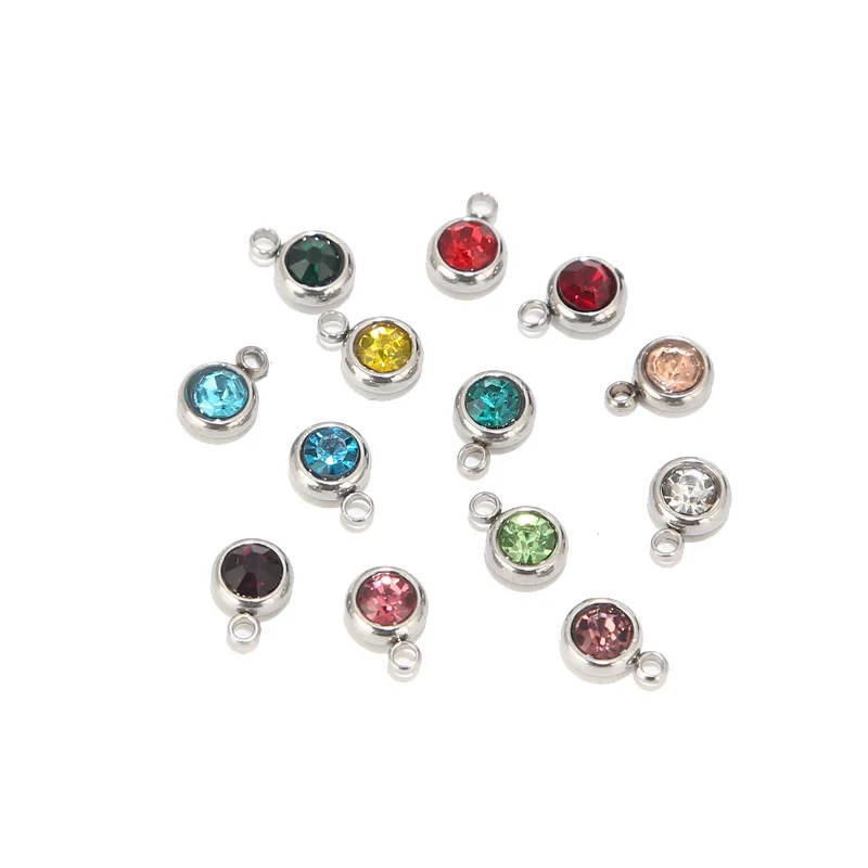 50pcs Gold Stainless Steel 6mm Birthstone Charm Pendants for DIY Jewelry Making image 4