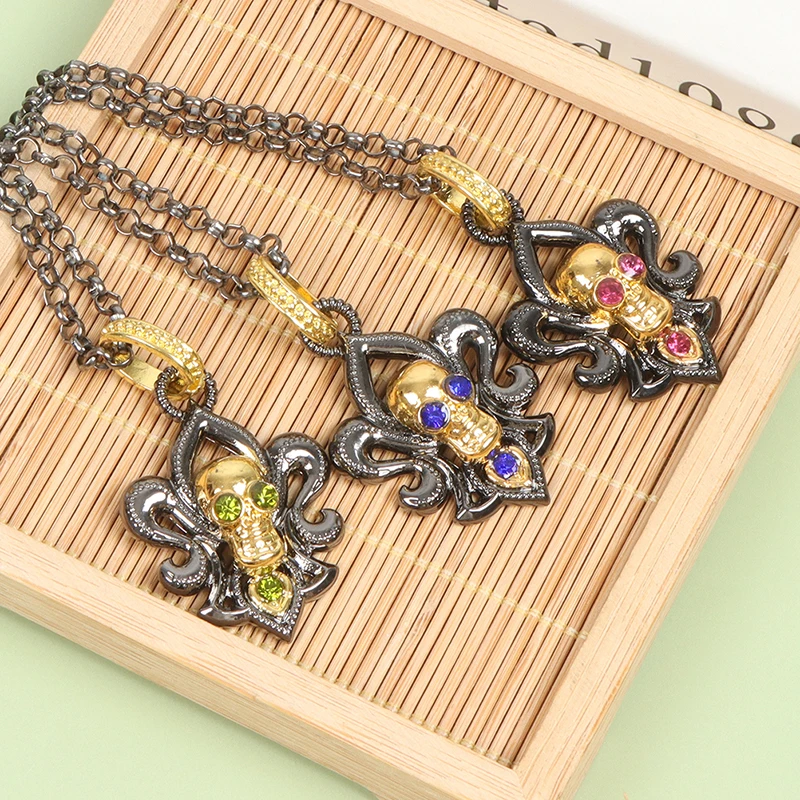 

Evil Eye Pendant Necklace Halloween Skull Gothic Pendant Religion HipHop Jewelry