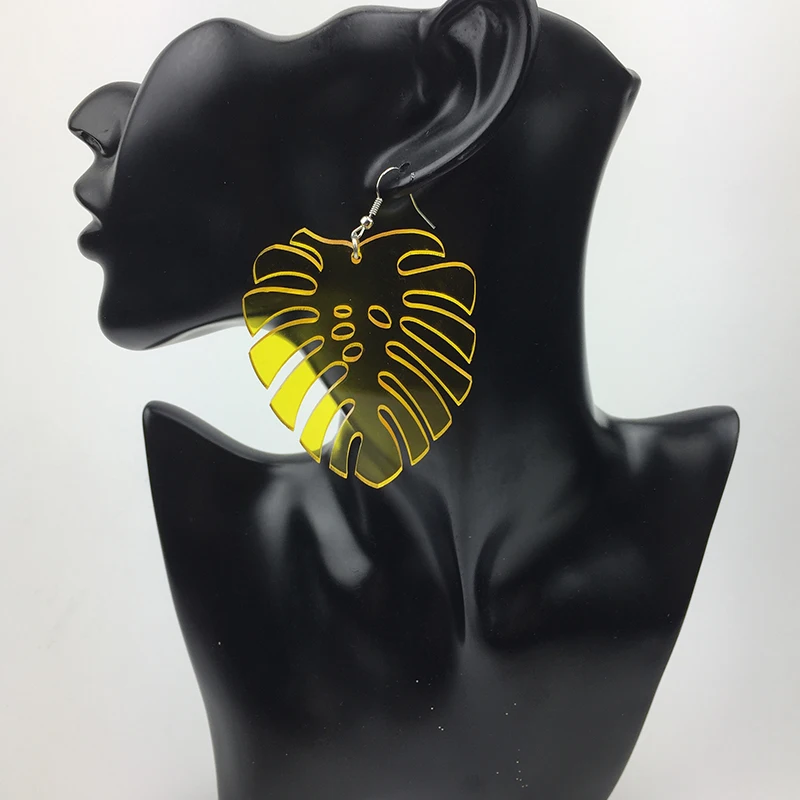 

2021 Korean Massive Acrylic Leaf Earrings for Women Large Geometric Plant Dangle Punk Earring Pendientes Mujer Moda Kolczyki