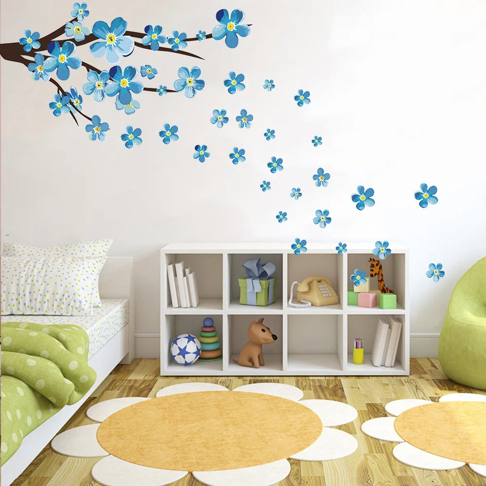 

Newstyle Blue plum Wall Sticker Art Decals living room sofa bedroom wall background decorations Plum Blossom Stickers Wallpaper