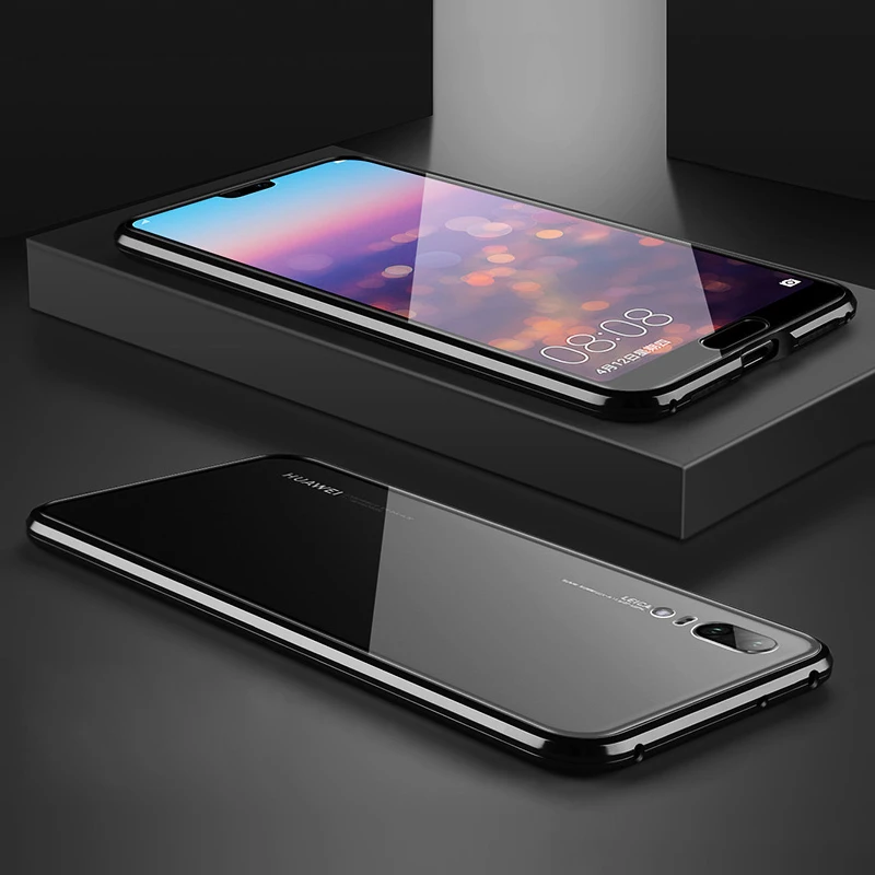 Черный Магнитная Адсорбция металлический корпус для Xiaomi 9 Lite SE 9T Pro 8 6X A2 CC9 CC9e Note 7 Pro F1 Redmi K20 Pro двухсторонняя, для стекла крышка - Цвет: Черный