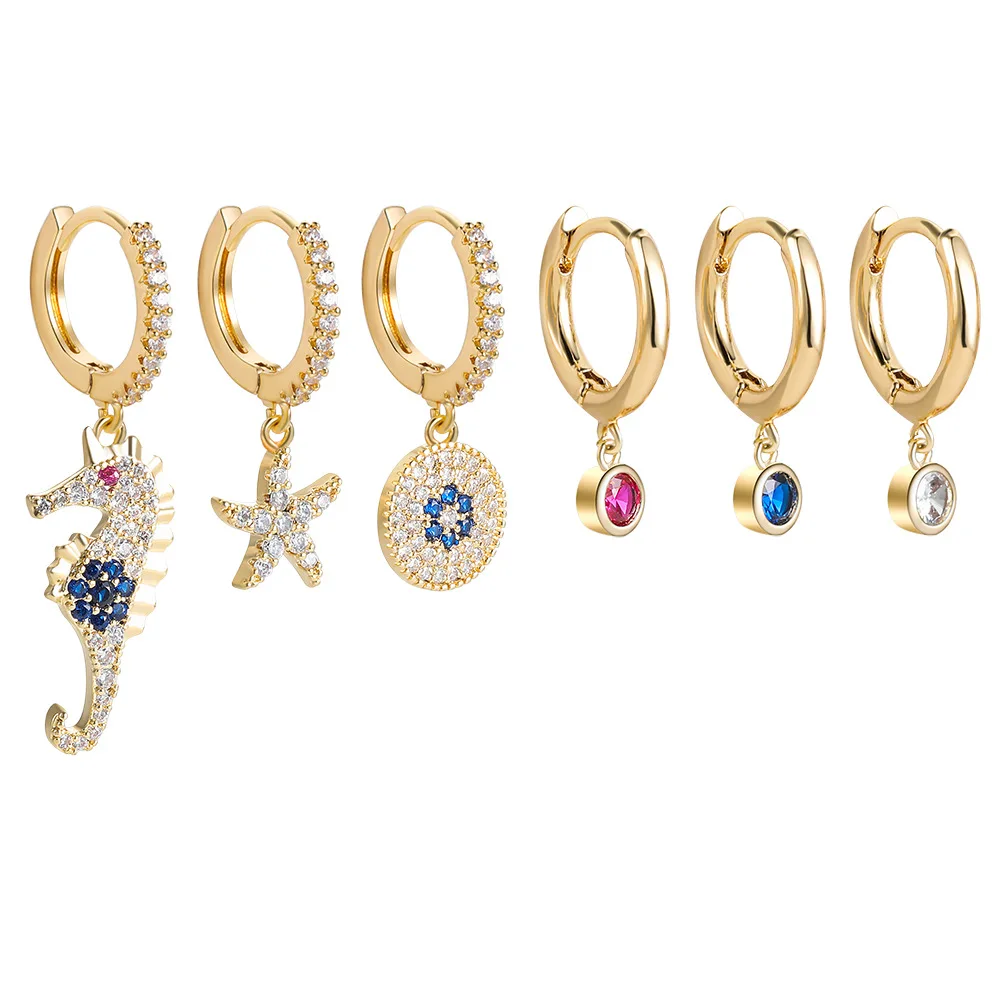 

Модные очаровательные серьги-подвески с радужным цирконием, набор из 6 шт., висячие серьги в Корейском стиле для женщин, ювелирные изделия в ...
