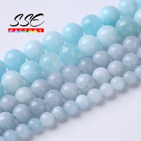 natural blue aquamarines beads blue angelite stone round loose beads for jewelry making diy bracelets accessories 6 8 10mm 15