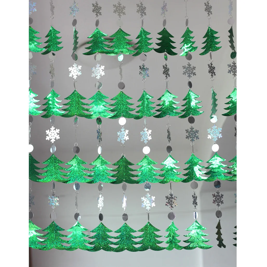 Рождественское Новогоднее украшение зеленая елка снежинка занавески с