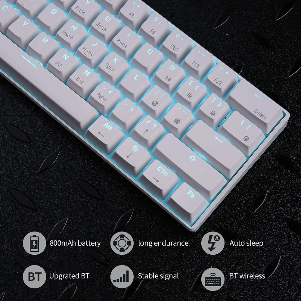 

RK61 Mini Mechanical Keyboard Blue Backlight 61 Key BT Dual Mode Keyboard for Gamer Phone/Tablet White with Gateron Red Switches