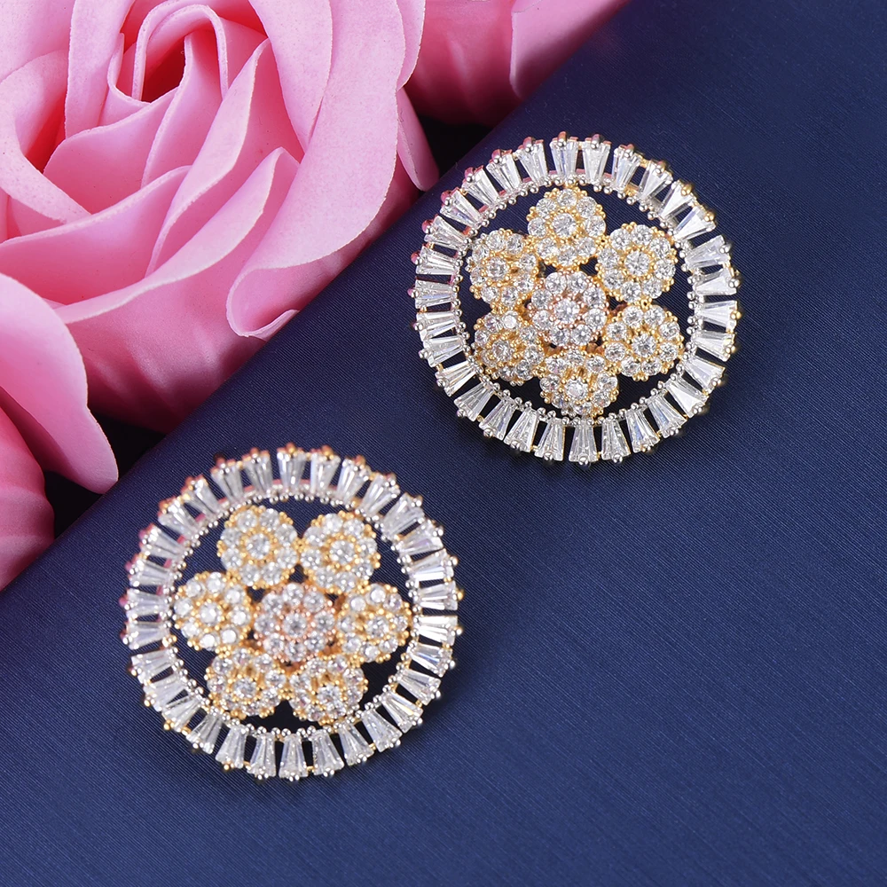 

LARRAURI Sweet Romantic Round Stud Earrings For Women Wedding AAA Cubic Zircon Crystal CZ Dubai Silver Bride Party Earring