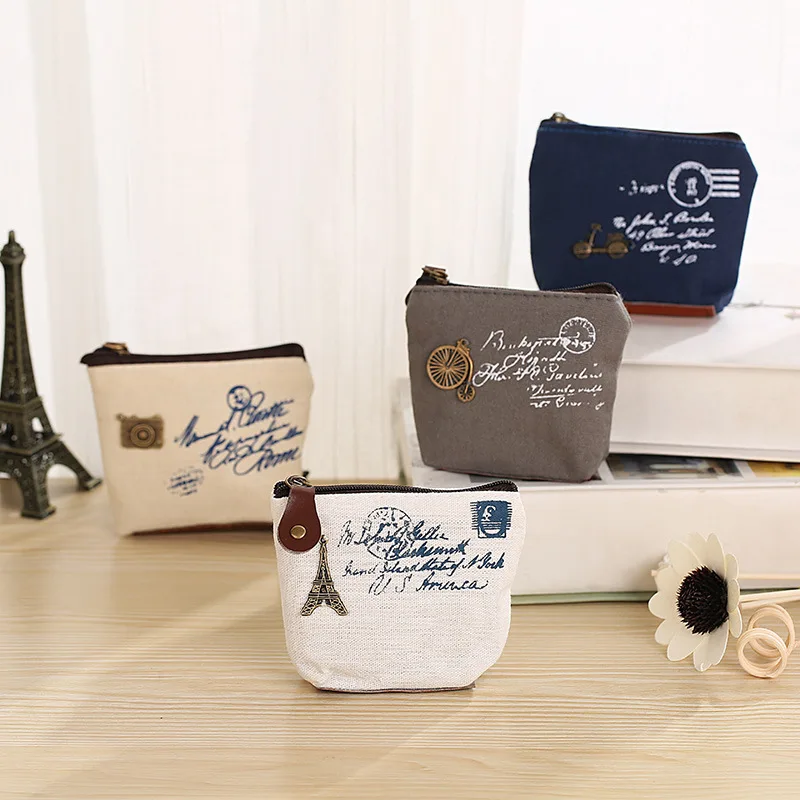 Миниатюрная холщовая сумка для мелочи на молнии мужчин и женщин классический