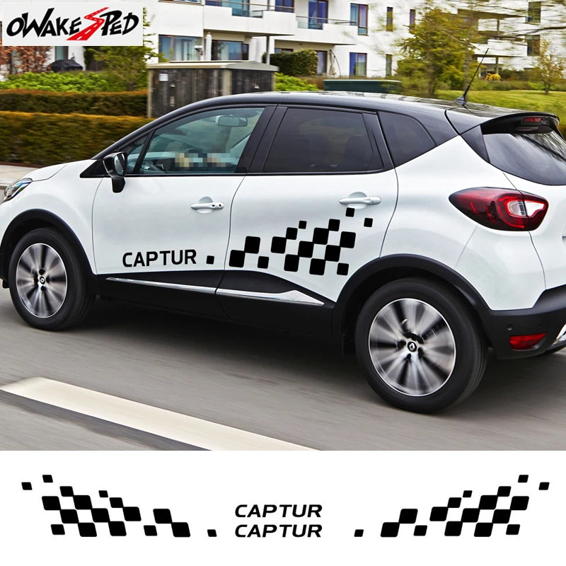 

Автомобильная дверь боковой Декор Наклейка спортивные полосы Гонки решетка графическая Виниловая наклейка для Renault Captur Аксессуары для куз...