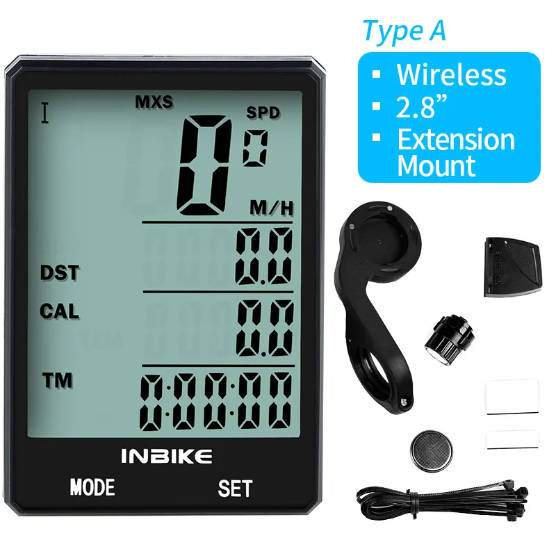 A-Extension Mount INBIKE 2,8 дюймов велосипед беспроводной компьютер непромокаемый Многофункциональный езда велосипедный одометр велосипедный Спидометр подсветка секундомера - Цвет: A-Extension Mount