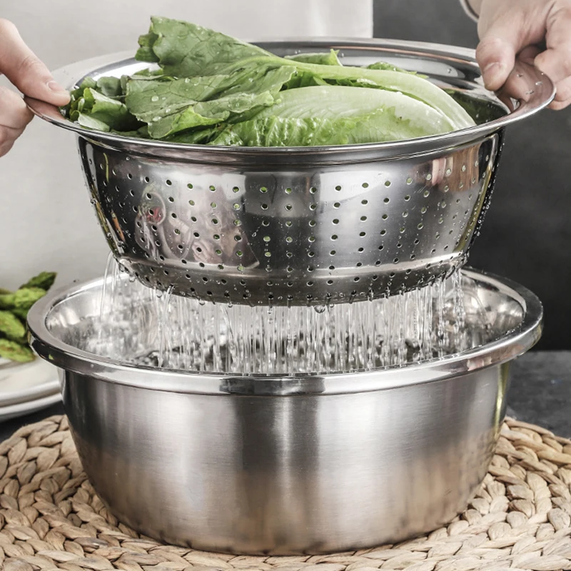 

Strainer Salad bowl Grater 3 PCS Stainless Steel Sieve Salad Silver Cooking