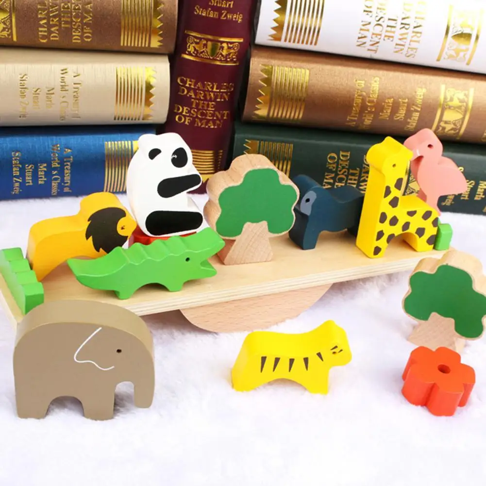 

Wooden Animal Moon Blocks Balancing Stacking Game Educational Kids Toy Gift