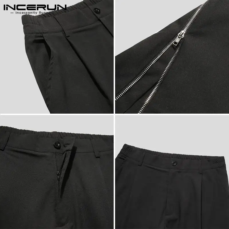 

Fashion Patchwork Straight Trousers INCERUN Men Leisure Solid Color Pants Man Casual Zipper Pantalones Loose Button Bottoms 5XL