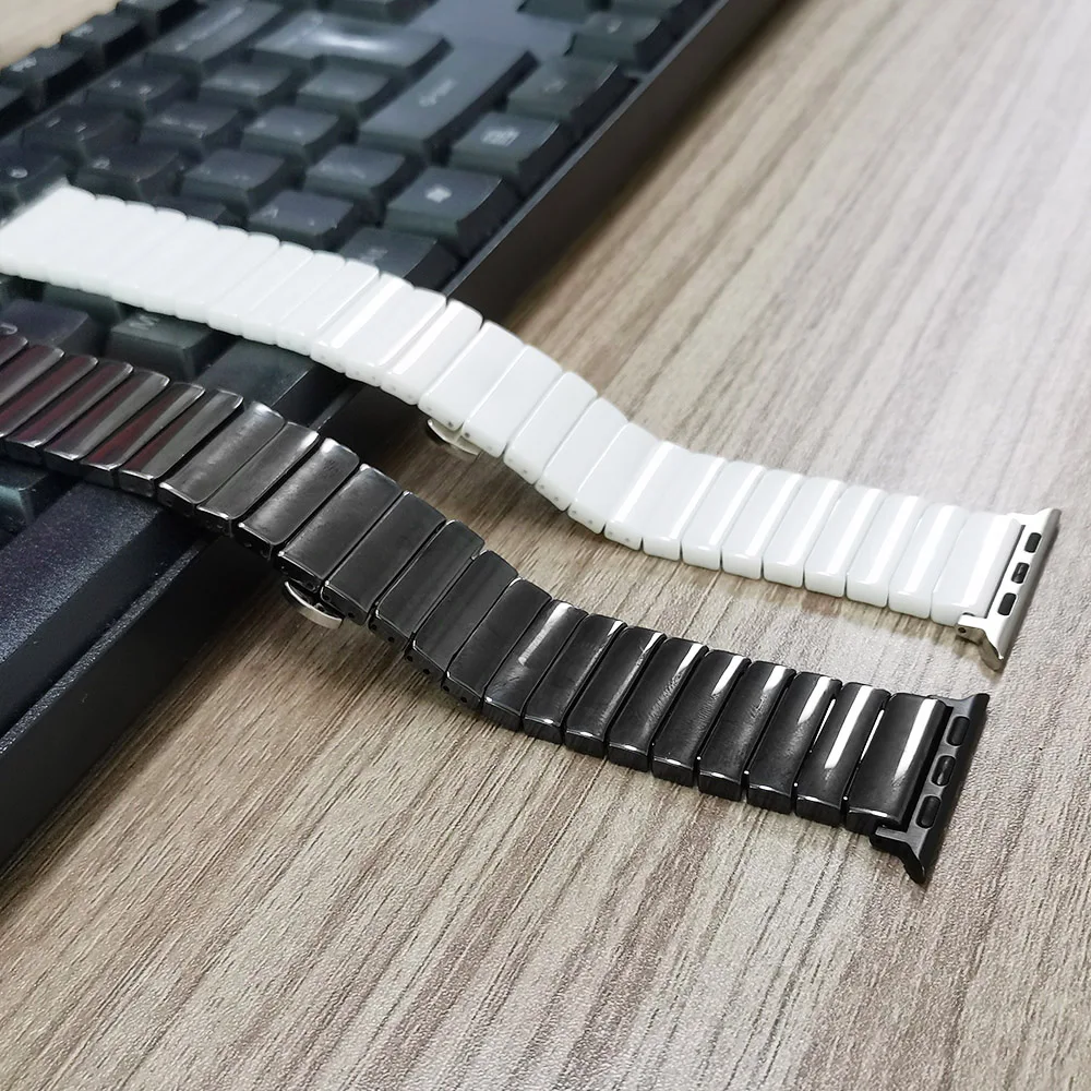 

Black/White Ceramic Band for Apple Watch SE 40mm 44mm 38mm 42mm Strap Series 6 5 4 3 2 Bracelet Replacement Belt Wristband
