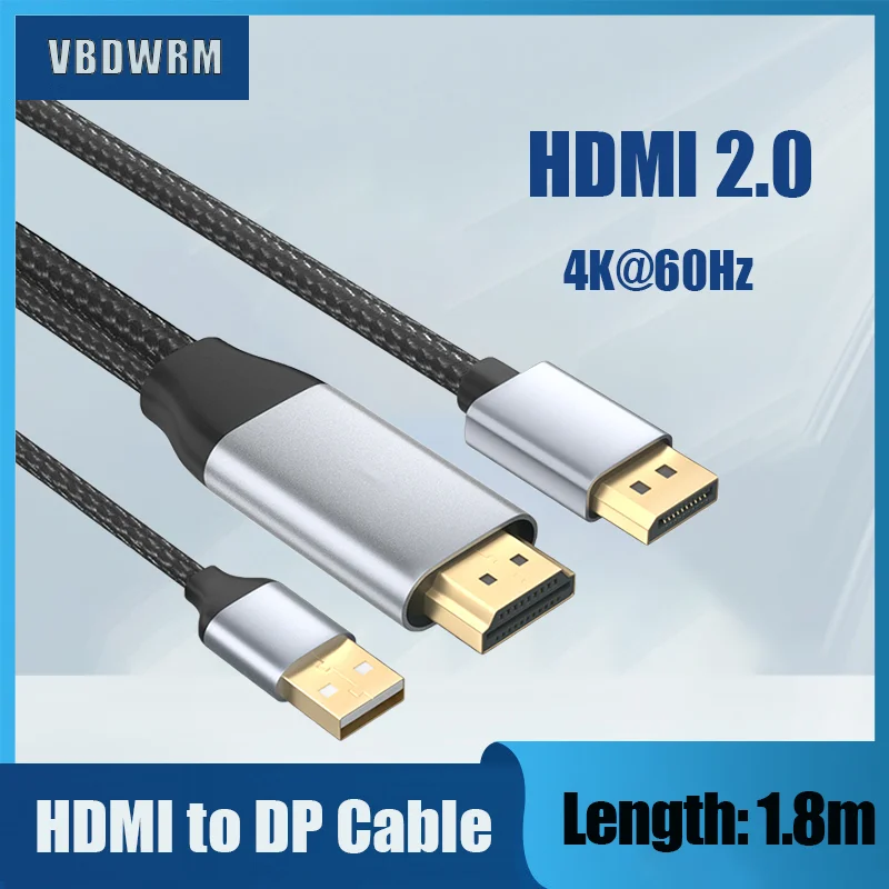 

Active 4K HDMI to Displayport 1.2 Converter Adapter Male HDMI 1.4-Compatible DP 1.2 Out Cord 4K 6FT for PS4 PC DVD to Monitor