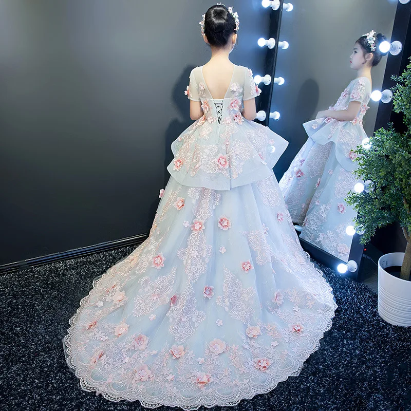 Пышное Платье с цветочным узором для девочек Детские свадебные вечерние платья