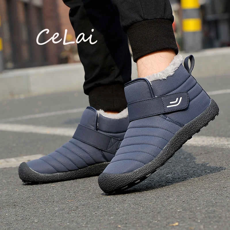 Теплые зимние ботинки для пар плюшевые мужские рабочие большие размеры