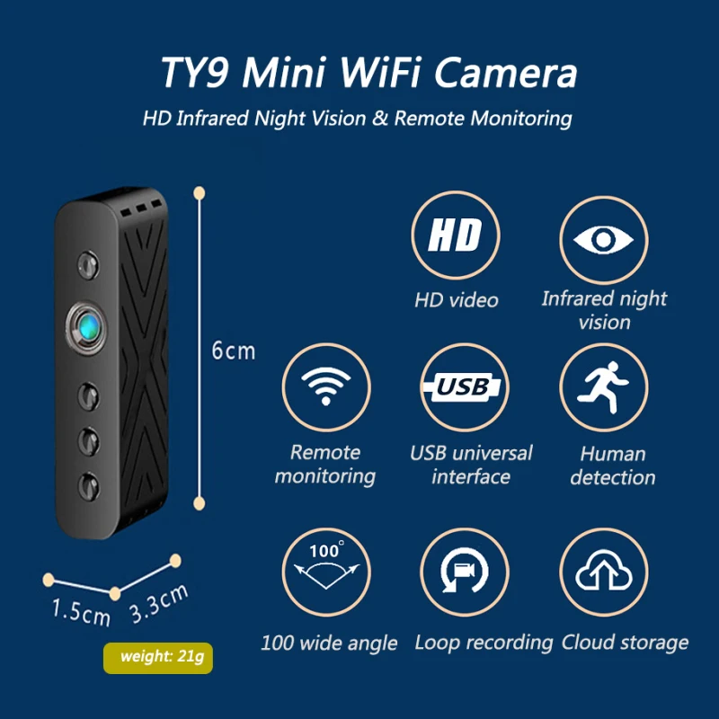 

Камера видеонаблюдения TY9 s с Wi-Fi, мини-USB, микро-камера ночного видения, видеорегистратор с дистанционным управлением