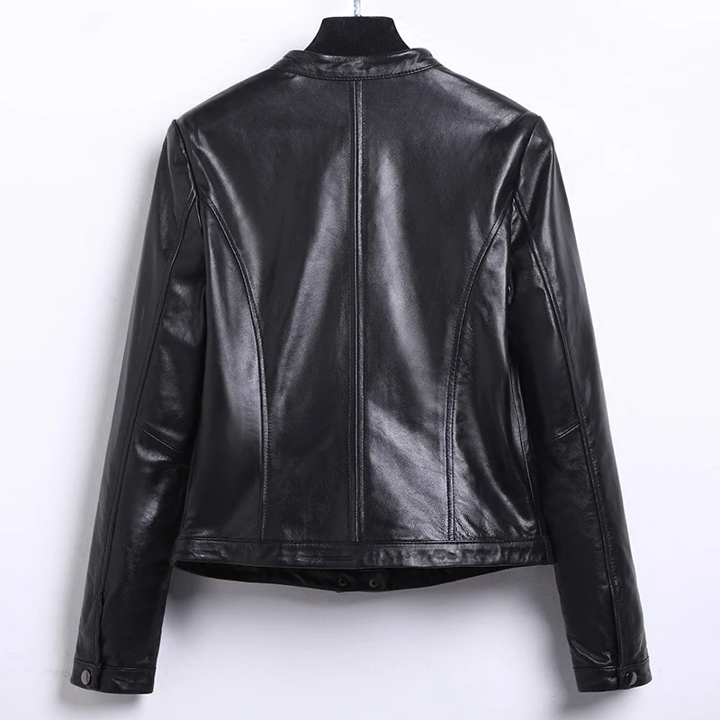 Jacket Cuero Women Genuino Sheepskin Leather Jackets Spring Autumn Black Short Slim Motocycle Streetwear 6629 MF266