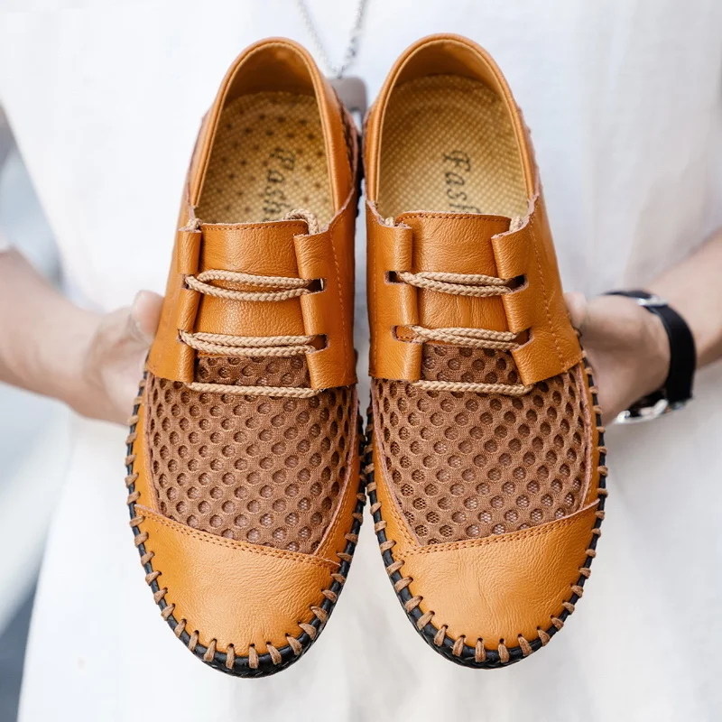 Мужские летние туфли на плоской подошве лоферы дышащая повседневная обувь для