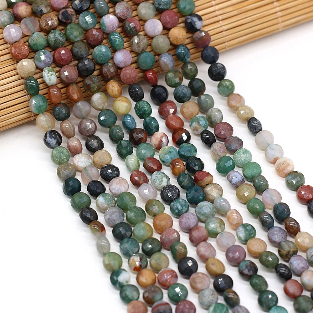 

2021 Hot Sale Natural Stone Semi-precious Stone Oblate Indian Agate Faceted Bead Making DIY Necklace Bracelet Size 6mm Gift